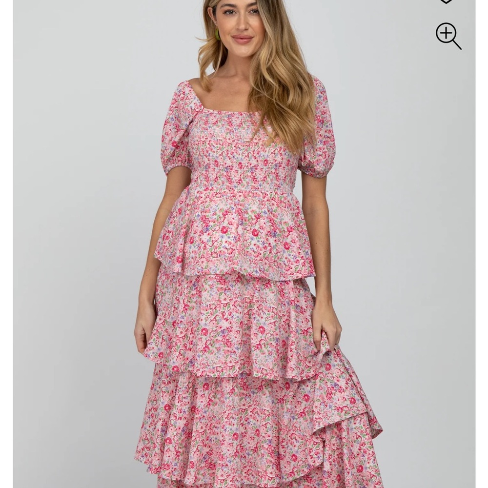 Pink floral ruffled maternity dress Pinkblush